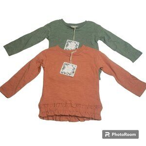 Chelsea & Violet Shirts, Baby Girl 12MO, "Set of 2" Green & Orange, Cotton, NWT
